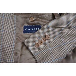 Canali Brown Houndstooth Blue Windowpane Plaid Wool Sport Coat Jacket Sz 42R